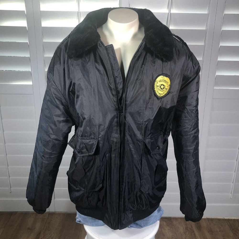 First Class Mens Black Fur Collar Security Officer Fire Bomber Jacket 4XL Nylon